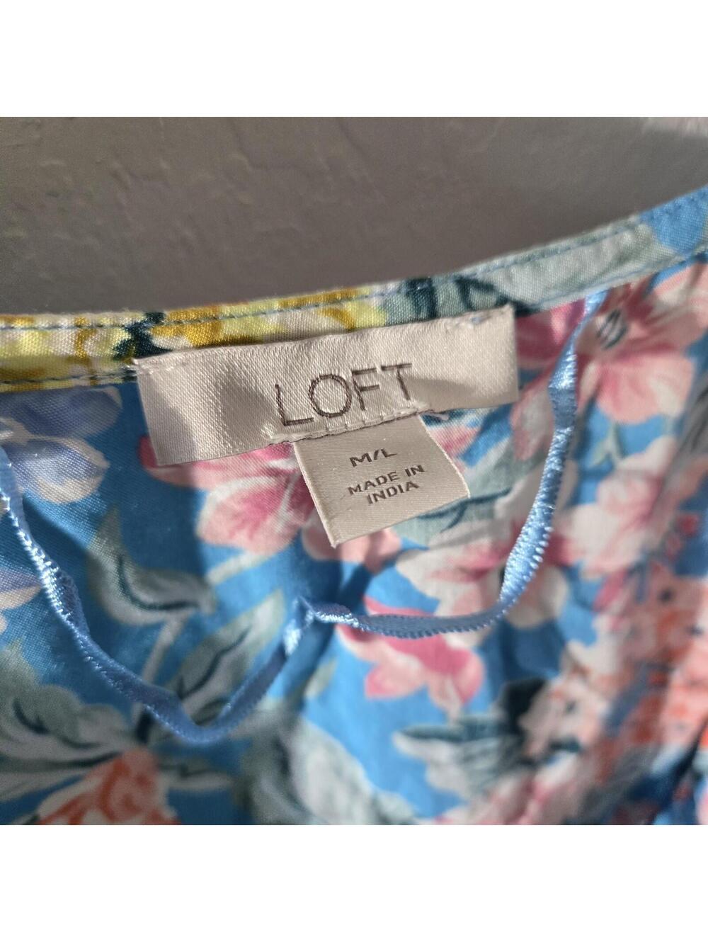 Loft Kimono Women's Med Large M/L Blue Multi Floral Wrap Duster Top Oversized - Picture 3 of 5